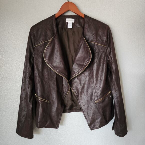 Soft Surroundings Faux Leather Zipper Detail Brown Jacket - Picture 1 of 6